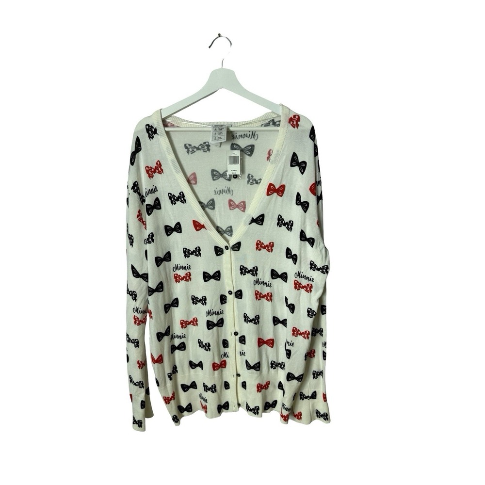 Disney Parks Authentic Original Minnie Mouse Bow Print Cardigan Sweater Size XXL